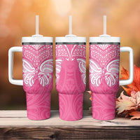 New Zealand Breast Cancer Awareness Tumbler With Handle Maori Butterfly Pink Ribbon - Polynesian Pride