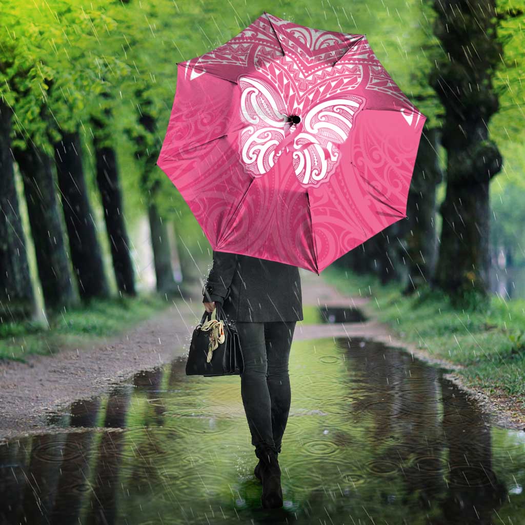 New Zealand Breast Cancer Awareness Umbrella Maori Butterfly Pink Ribbon - Polynesian Pride
