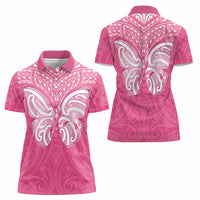New Zealand Breast Cancer Awareness Women Polo Shirt Maori Butterfly Pink Ribbon - Polynesian Pride