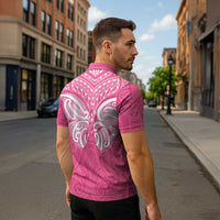 New Zealand Breast Cancer Awareness Zipper Polo Shirt Maori Butterfly Pink Ribbon - Polynesian Pride