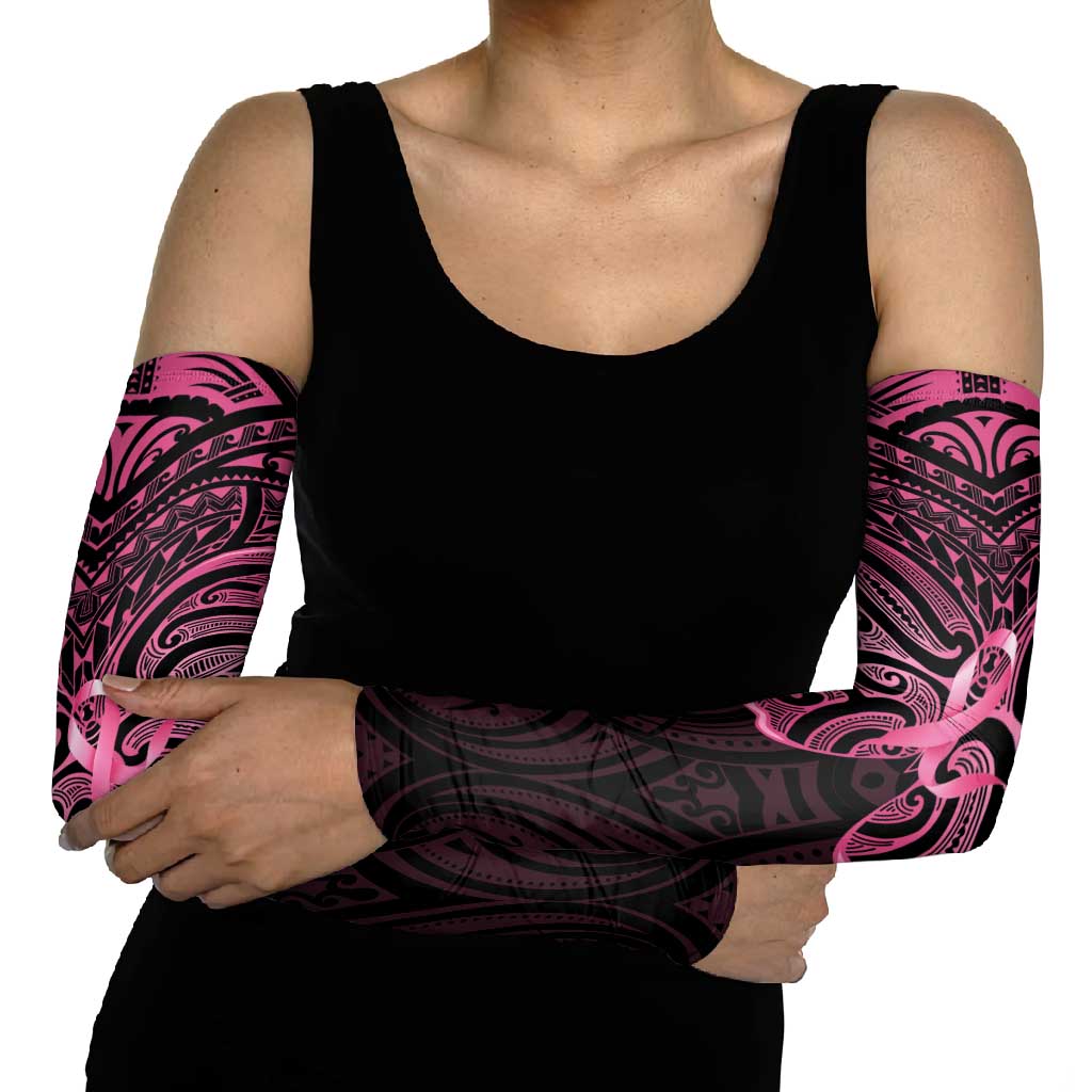 New Zealand Breast Cancer Awareness Arm Sleeves Maori Butterfly Pink Ribbon Black Version - Polynesian Pride