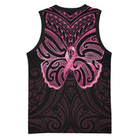 New Zealand Breast Cancer Awareness Basketball Jersey Maori Butterfly Pink Ribbon Black Version - Polynesian Pride