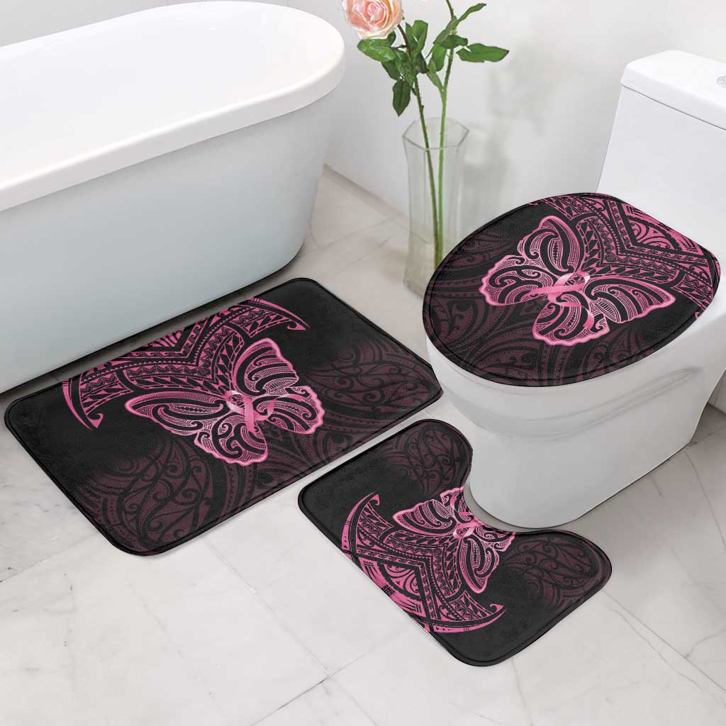 New Zealand Breast Cancer Awareness Bathroom Set Maori Butterfly Pink Ribbon Black Version - Polynesian Pride