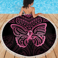 New Zealand Breast Cancer Awareness Beach Blanket Maori Butterfly Pink Ribbon Black Version - Polynesian Pride