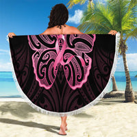 New Zealand Breast Cancer Awareness Beach Blanket Maori Butterfly Pink Ribbon Black Version - Polynesian Pride