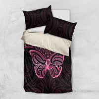 New Zealand Breast Cancer Awareness Bedding Set Maori Butterfly Pink Ribbon Black Version - Polynesian Pride