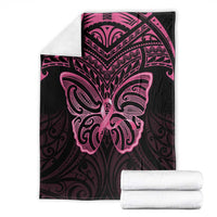 New Zealand Breast Cancer Awareness Blanket Maori Butterfly Pink Ribbon Black Version - Polynesian Pride