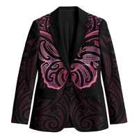 New Zealand Breast Cancer Awareness Blazer Maori Butterfly Pink Ribbon Black Version - Polynesian Pride