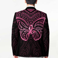 New Zealand Breast Cancer Awareness Blazer Maori Butterfly Pink Ribbon Black Version - Polynesian Pride