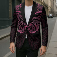 New Zealand Breast Cancer Awareness Blazer Maori Butterfly Pink Ribbon Black Version - Polynesian Pride