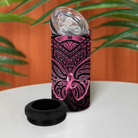 New Zealand Breast Cancer Awareness 4 in 1 Can Cooler Tumbler Maori Butterfly Pink Ribbon Black Version - Polynesian Pride
