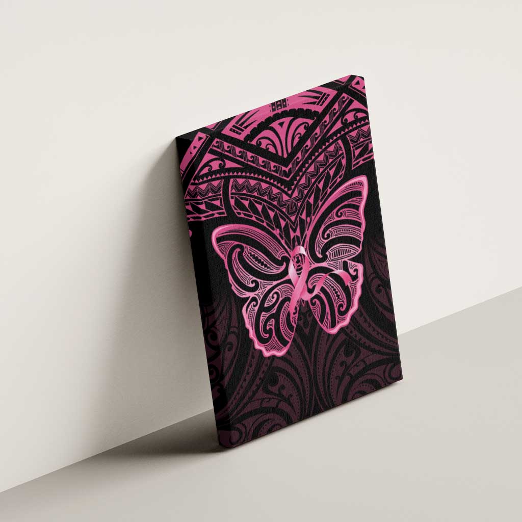 New Zealand Breast Cancer Awareness Canvas Wall Art Maori Butterfly Pink Ribbon Black Version - Polynesian Pride