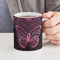 New Zealand Breast Cancer Awareness Ceramic Mug Maori Butterfly Pink Ribbon Black Version - Polynesian Pride