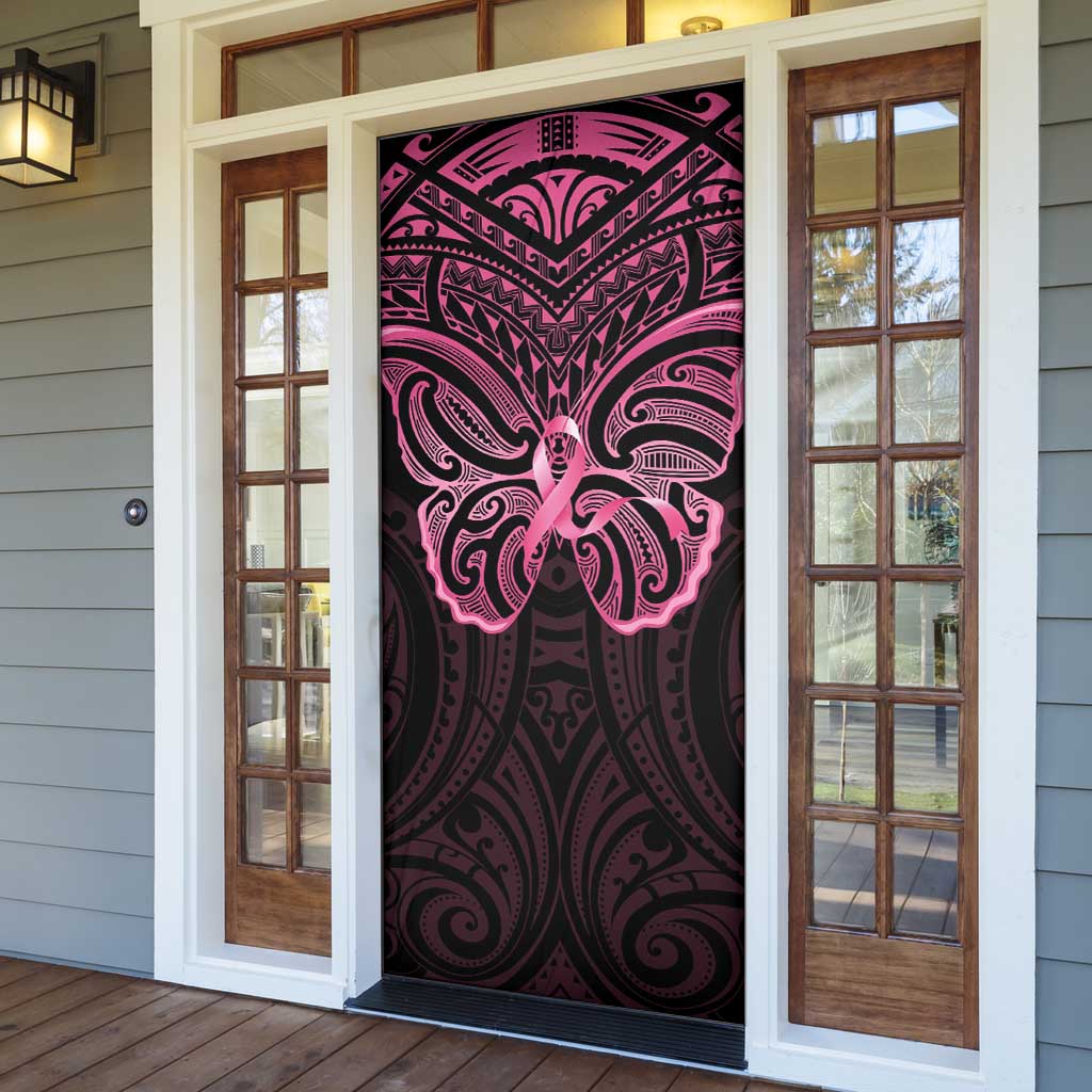 New Zealand Breast Cancer Awareness Door Cover Maori Butterfly Pink Ribbon Black Version - Polynesian Pride