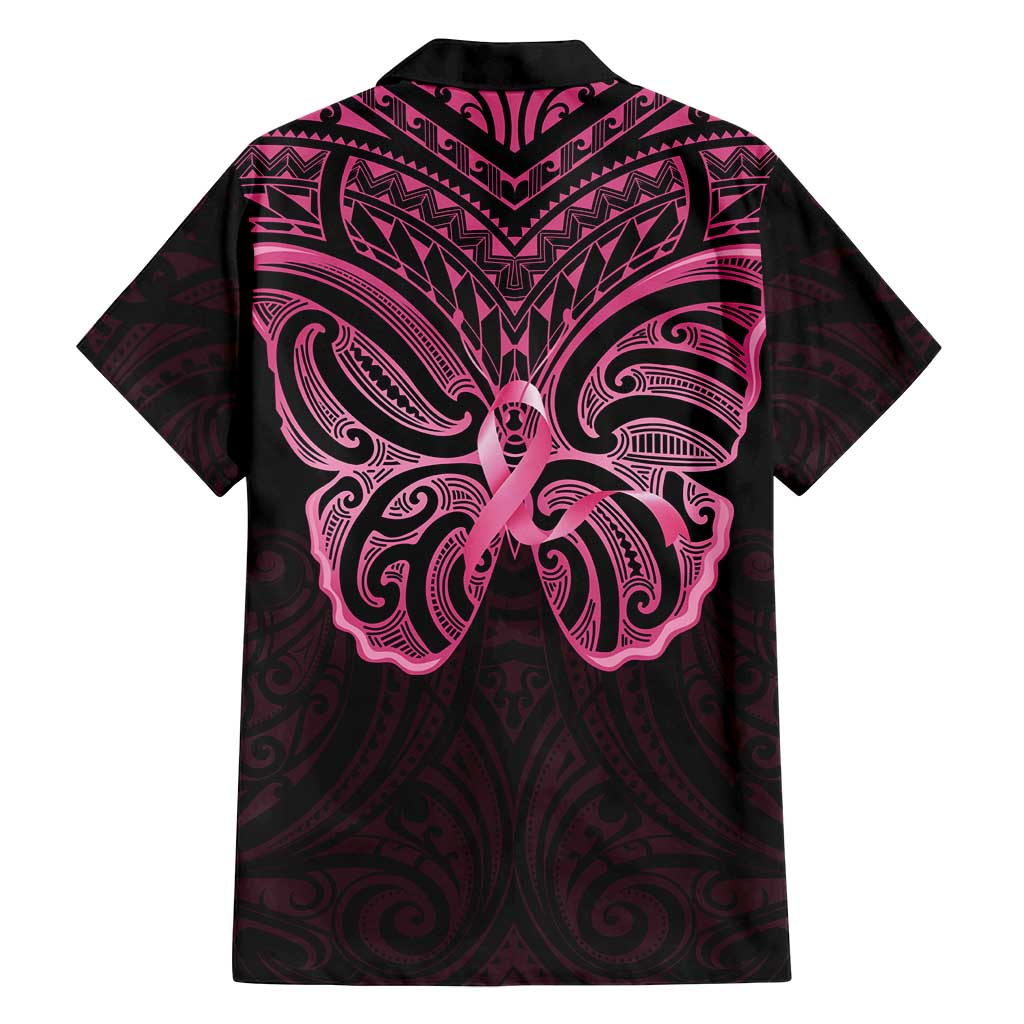 New Zealand Breast Cancer Awareness Family Matching Long Sleeve Bodycon Dress and Hawaiian Shirt Maori Butterfly Pink Ribbon Black Version - Polynesian Pride