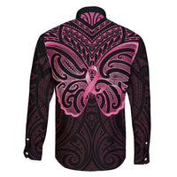 New Zealand Breast Cancer Awareness Family Matching Short Sleeve Bodycon Dress and Hawaiian Shirt Maori Butterfly Pink Ribbon Black Version - Polynesian Pride