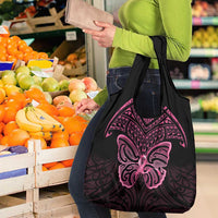 New Zealand Breast Cancer Awareness Grocery Bag Maori Butterfly Pink Ribbon Black Version - Polynesian Pride