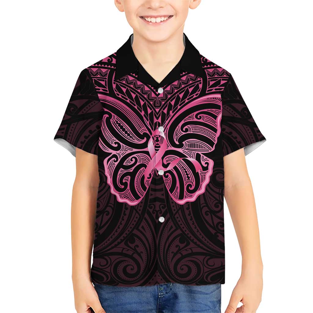 New Zealand Breast Cancer Awareness Hawaiian Shirt Maori Butterfly Pink Ribbon Black Version - Polynesian Pride