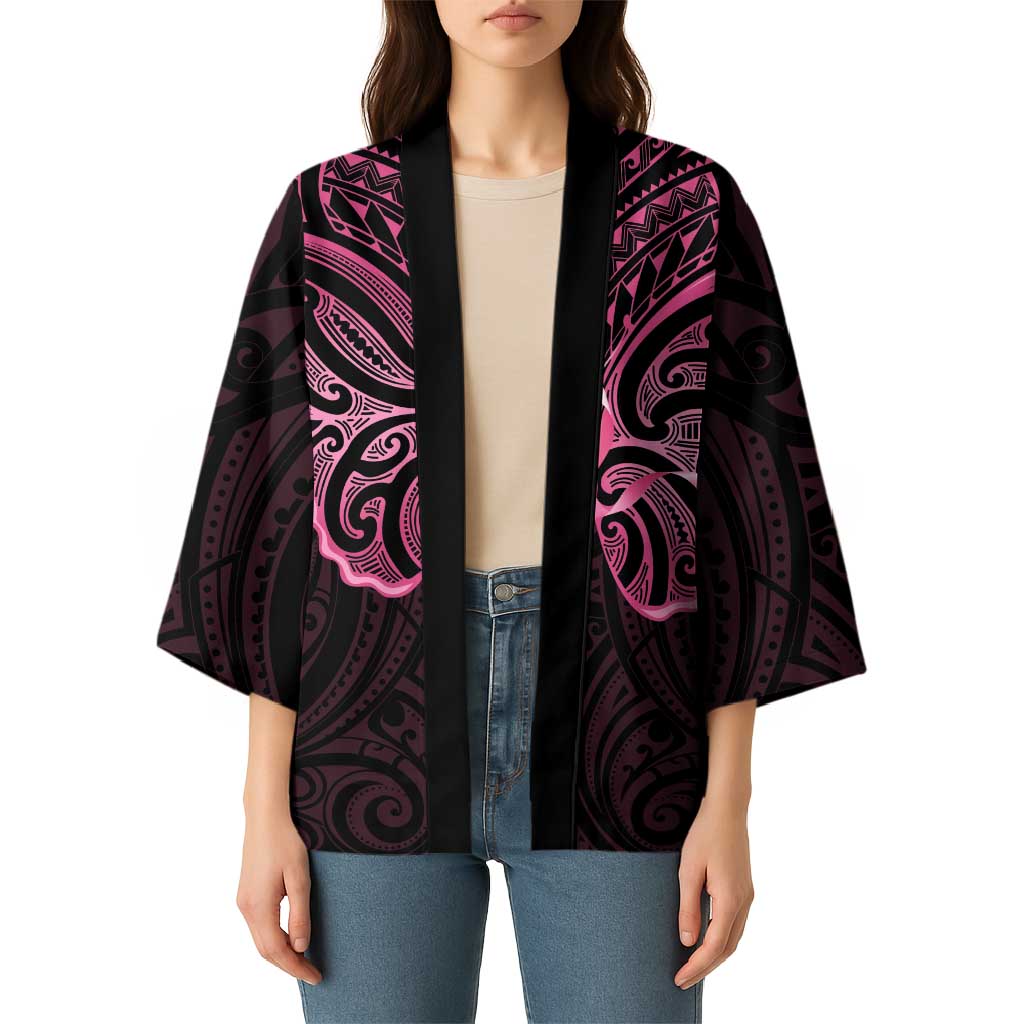 New Zealand Breast Cancer Awareness Kimono Maori Butterfly Pink Ribbon Black Version - Polynesian Pride