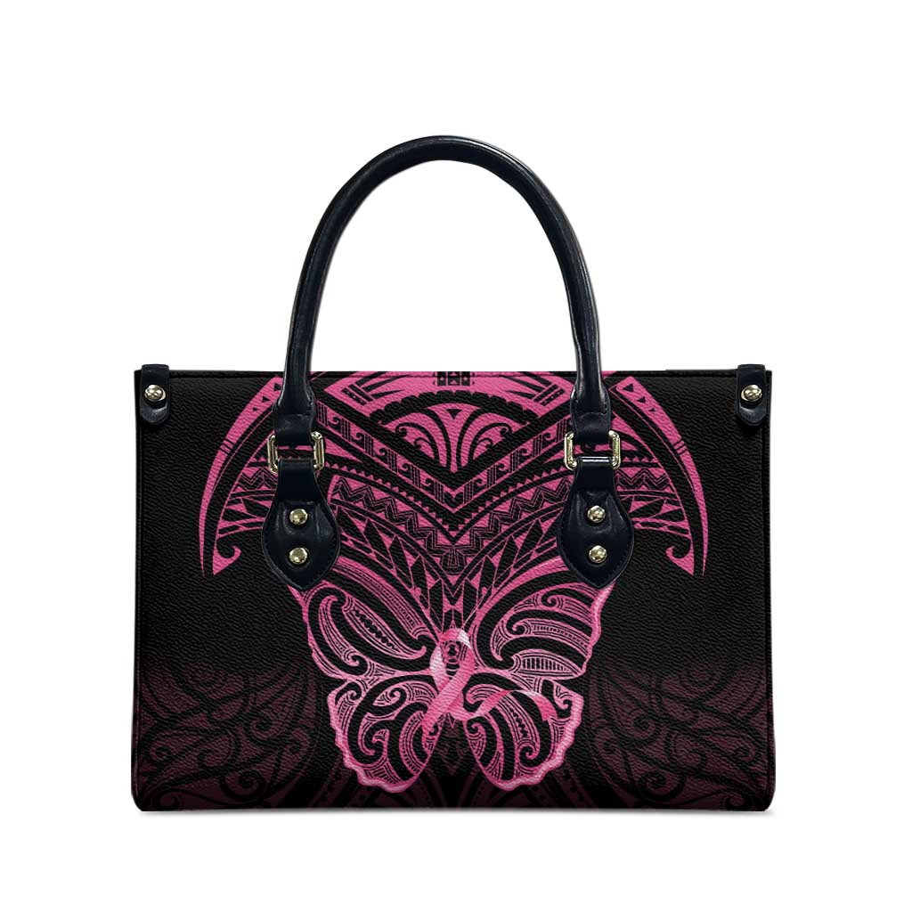 New Zealand Breast Cancer Awareness Leather Bag Maori Butterfly Pink Ribbon Black Version - Polynesian Pride