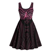 New Zealand Breast Cancer Awareness Midi Dress Maori Butterfly Pink Ribbon Black Version - Polynesian Pride