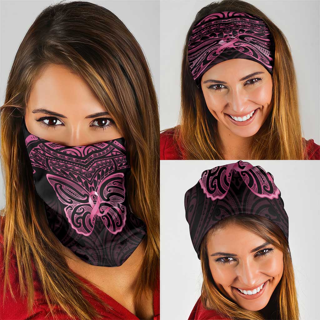New Zealand Breast Cancer Awareness Neck Gaiter Maori Butterfly Pink Ribbon Black Version - Polynesian Pride