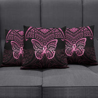 New Zealand Breast Cancer Awareness Pillow Cover Maori Butterfly Pink Ribbon Black Version - Polynesian Pride