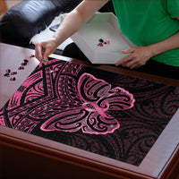 New Zealand Breast Cancer Awareness Puzzle Maori Butterfly Pink Ribbon Black Version - Polynesian Pride