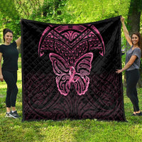 New Zealand Breast Cancer Awareness Quilt Maori Butterfly Pink Ribbon Black Version - Polynesian Pride