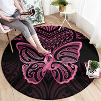 New Zealand Breast Cancer Awareness Round Carpet Maori Butterfly Pink Ribbon Black Version - Polynesian Pride