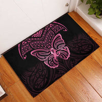 New Zealand Breast Cancer Awareness Rubber Doormat Maori Butterfly Pink Ribbon Black Version - Polynesian Pride