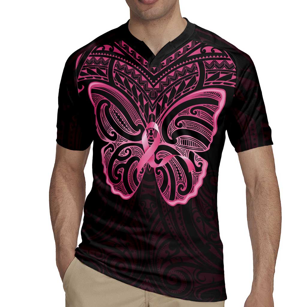 New Zealand Breast Cancer Awareness Rugby Jersey Maori Butterfly Pink Ribbon Black Version - Polynesian Pride