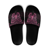 New Zealand Breast Cancer Awareness Slide Sandals Maori Butterfly Pink Ribbon Black Version - Polynesian Pride