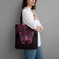 New Zealand Breast Cancer Awareness Tote Bag Maori Butterfly Pink Ribbon Black Version - Polynesian Pride