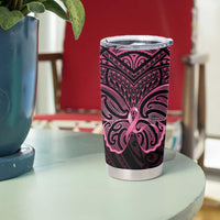 New Zealand Breast Cancer Awareness Tumbler Cup Maori Butterfly Pink Ribbon Black Version - Polynesian Pride