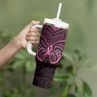 New Zealand Breast Cancer Awareness Tumbler With Handle Maori Butterfly Pink Ribbon Black Version - Polynesian Pride