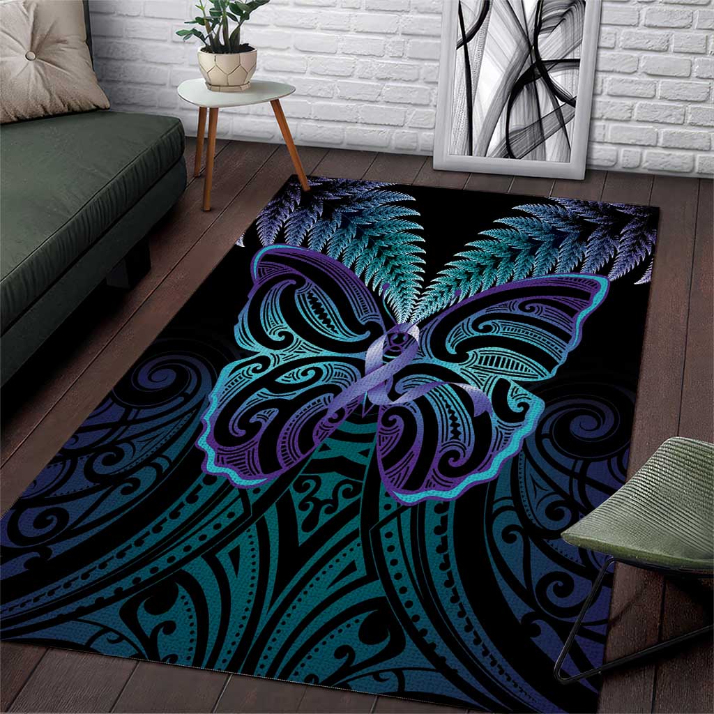 Suicide Prevention New Zealand Area Rug Aotearoa Maori Butterfly Mix Silver Fern - Polynesian Pride