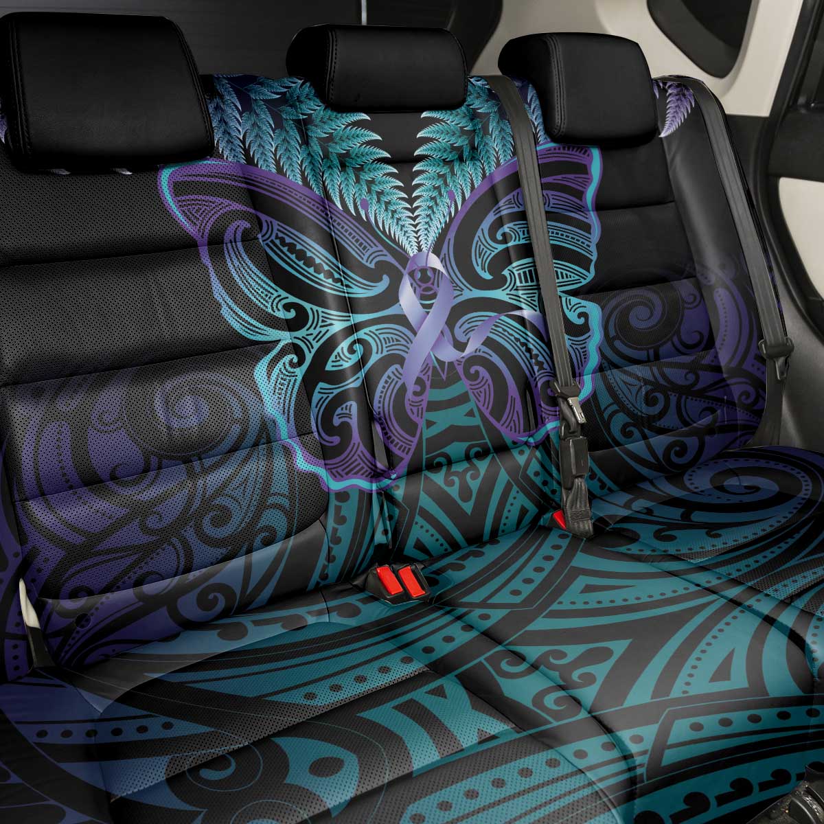 Suicide Prevention New Zealand Back Car Seat Cover Aotearoa Maori Butterfly Mix Silver Fern - Polynesian Pride
