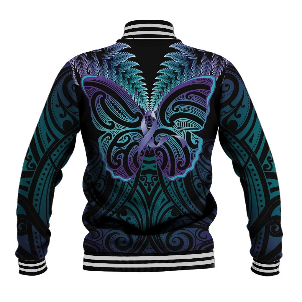Suicide Prevention New Zealand Baseball Jacket Aotearoa Maori Butterfly Mix Silver Fern - Polynesian Pride