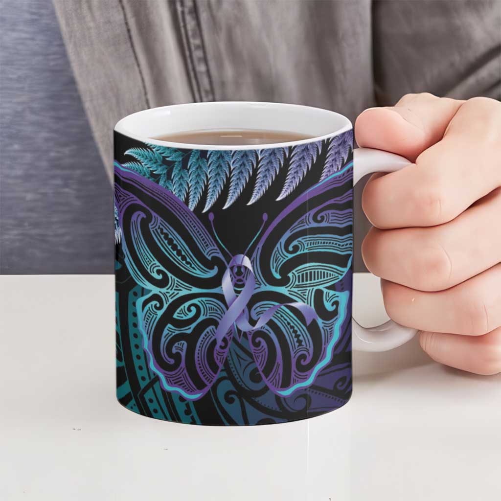 Suicide Prevention New Zealand Ceramic Mug Aotearoa Maori Butterfly Mix Silver Fern - Polynesian Pride