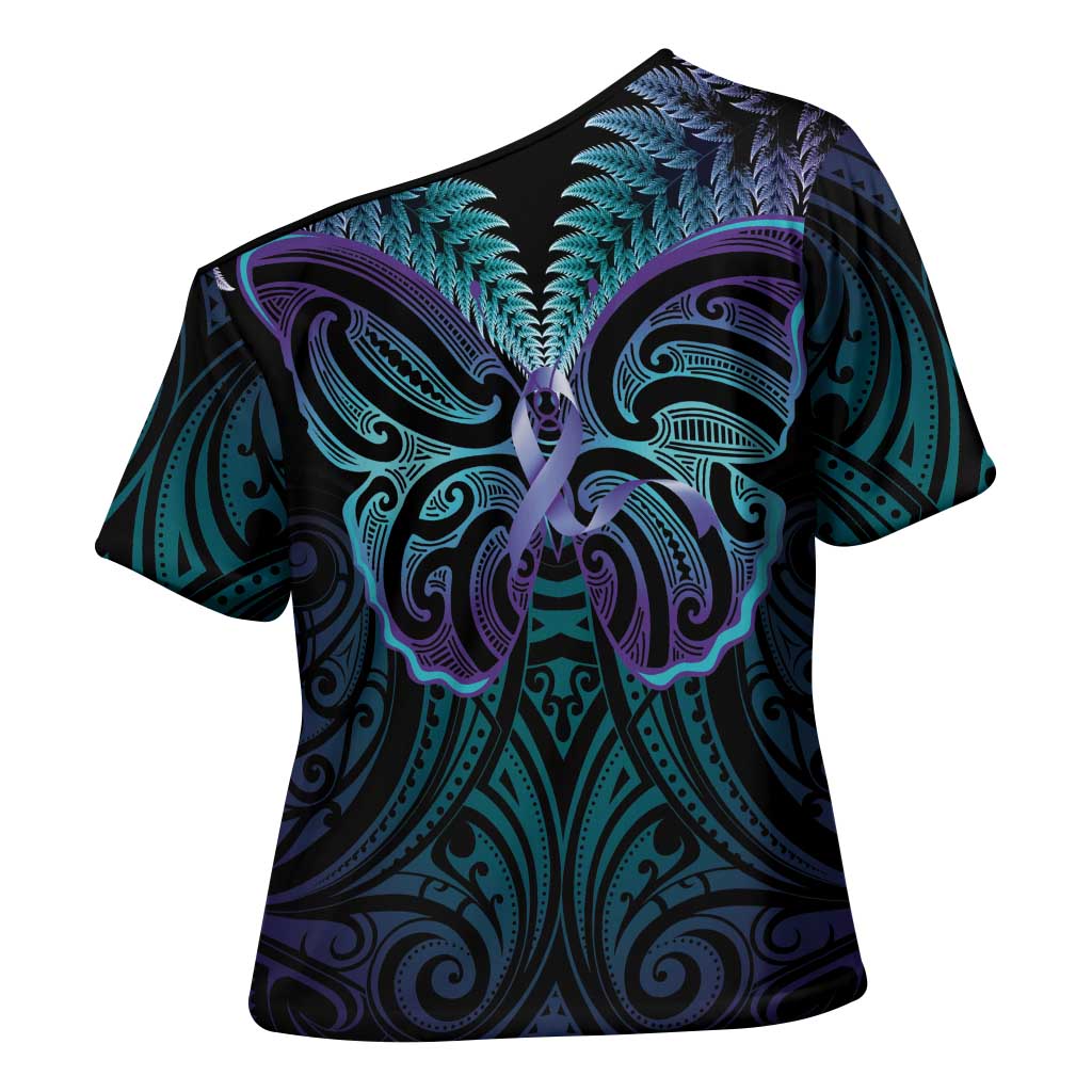 Suicide Prevention New Zealand Cross Shoulder Shirt Aotearoa Maori Butterfly Mix Silver Fern - Polynesian Pride
