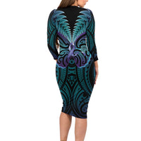 Suicide Prevention New Zealand Family Matching Long Sleeve Bodycon Dress and Hawaiian Shirt Aotearoa Maori Butterfly Mix Silver Fern - Polynesian Pride