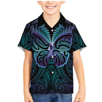 Suicide Prevention New Zealand Family Matching Mermaid Dress and Hawaiian Shirt Aotearoa Maori Butterfly Mix Silver Fern - Polynesian Pride