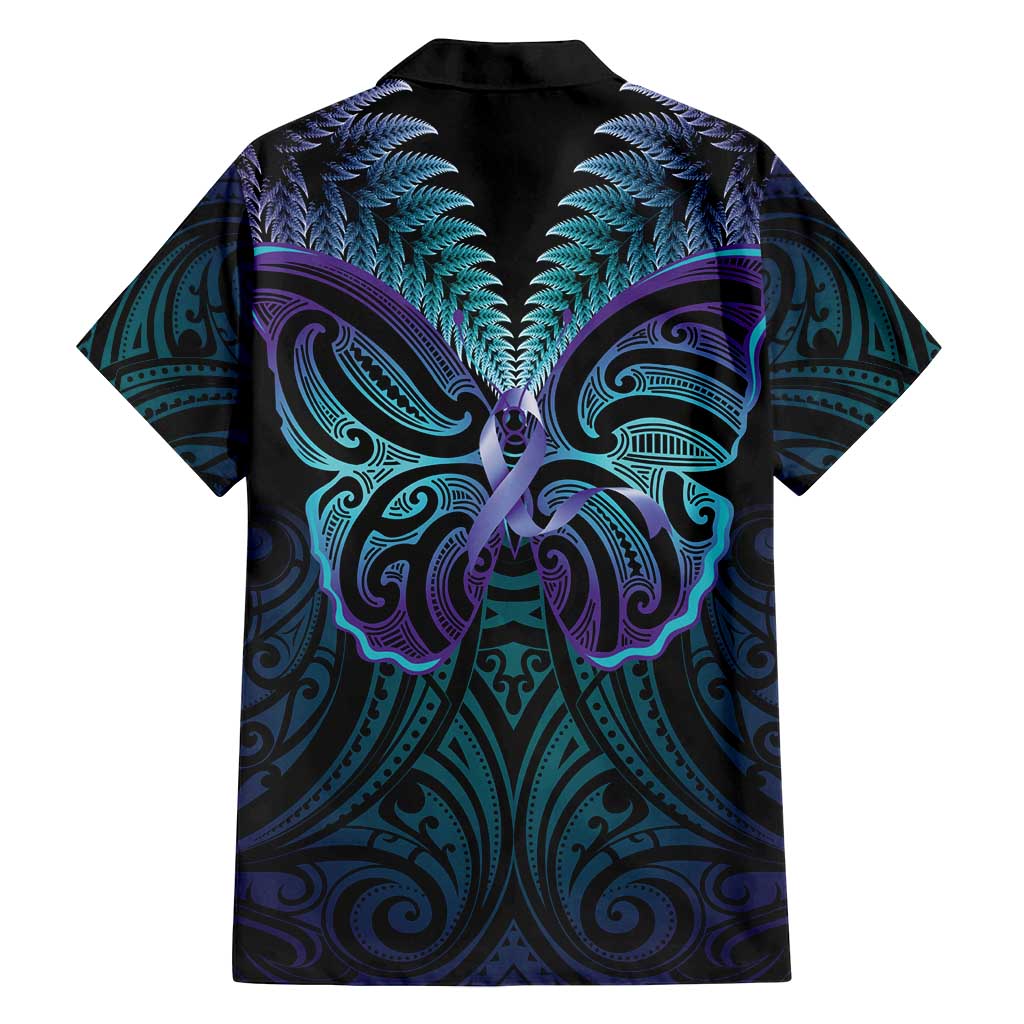 Suicide Prevention New Zealand Family Matching Off Shoulder Short Dress and Hawaiian Shirt Aotearoa Maori Butterfly Mix Silver Fern - Polynesian Pride