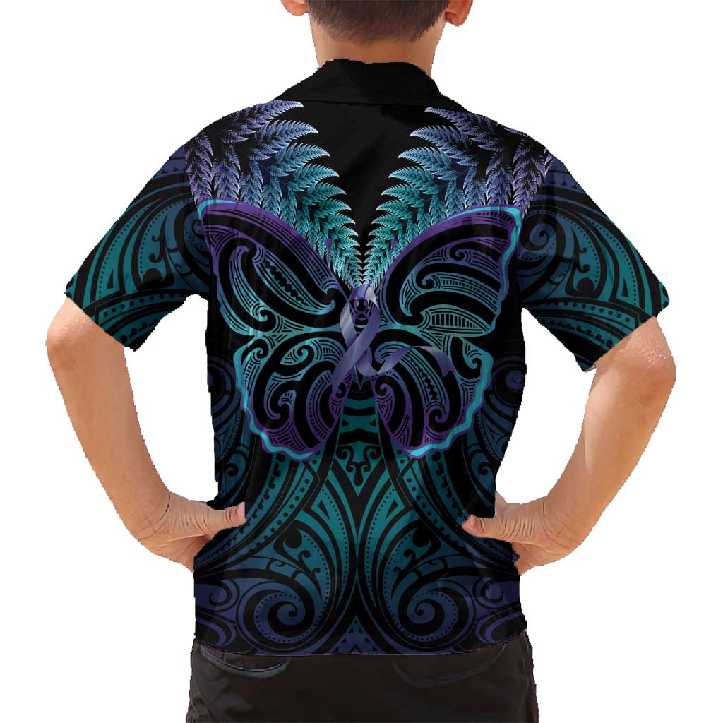 Suicide Prevention New Zealand Family Matching Puletasi and Hawaiian Shirt Aotearoa Maori Butterfly Mix Silver Fern - Polynesian Pride