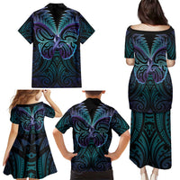 Suicide Prevention New Zealand Family Matching Puletasi and Hawaiian Shirt Aotearoa Maori Butterfly Mix Silver Fern - Polynesian Pride