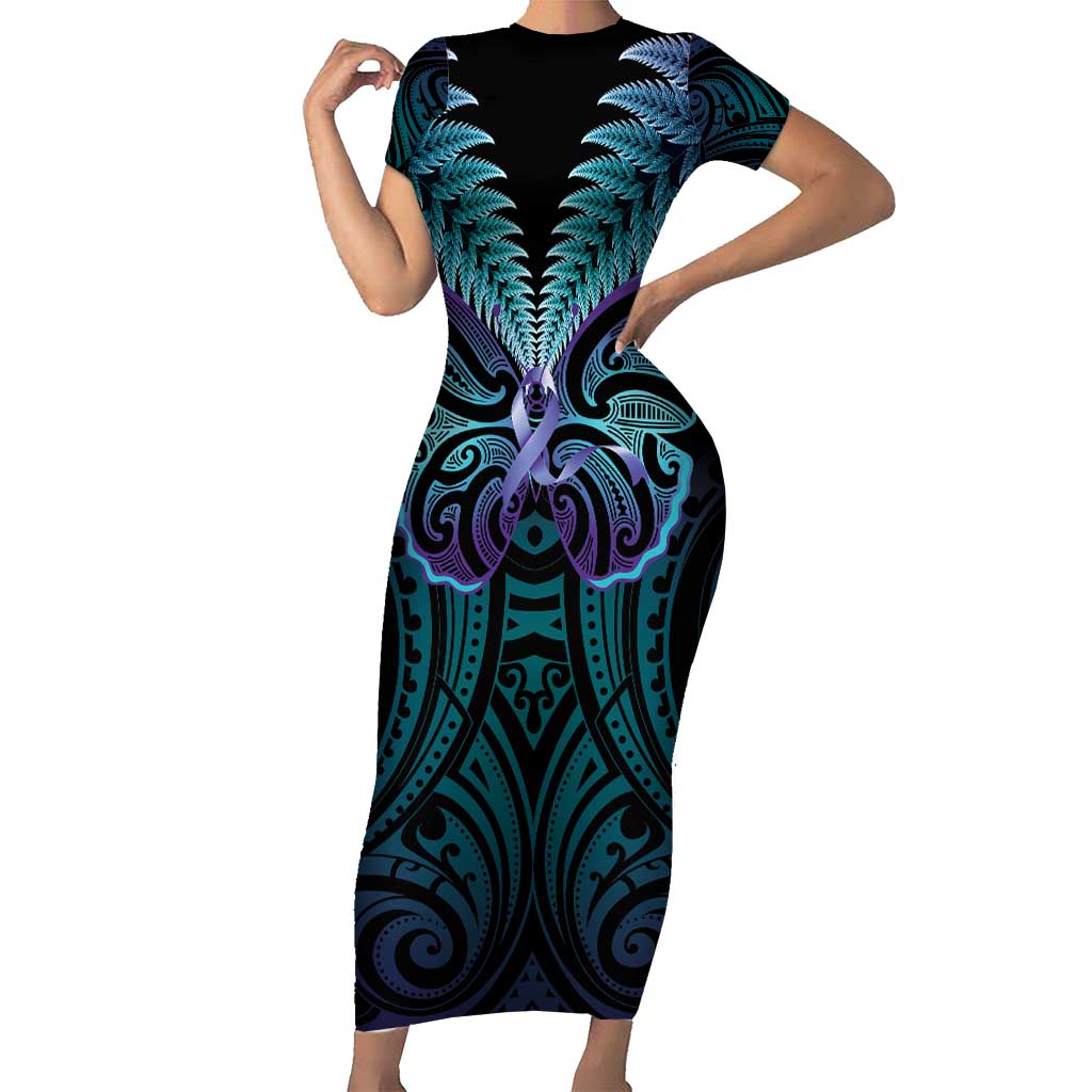 Suicide Prevention New Zealand Family Matching Short Sleeve Bodycon Dress and Hawaiian Shirt Aotearoa Maori Butterfly Mix Silver Fern - Polynesian Pride