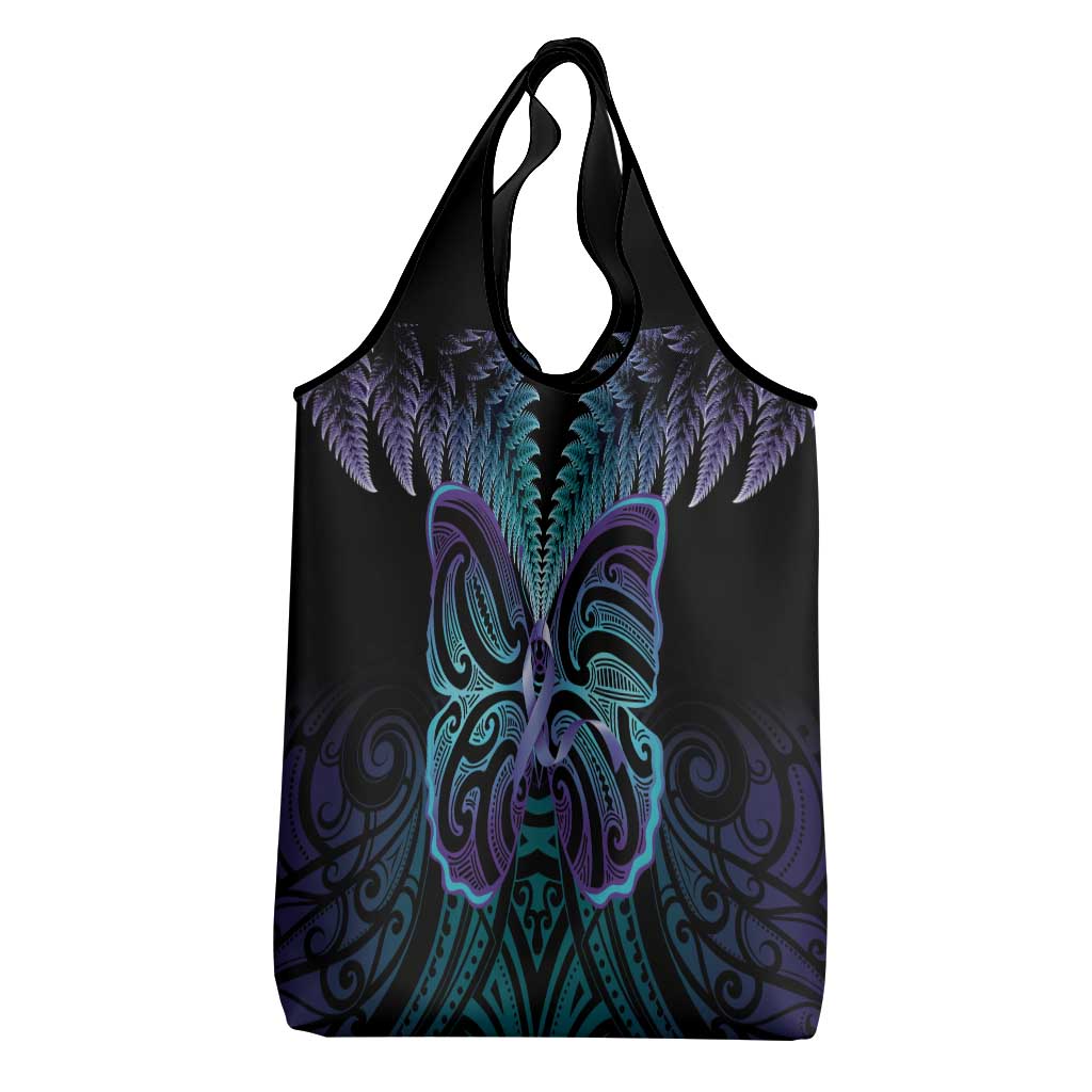 Suicide Prevention New Zealand Grocery Bag Aotearoa Maori Butterfly Mix Silver Fern - Polynesian Pride