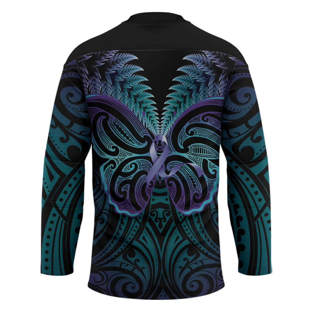 Suicide Prevention New Zealand Hockey Jersey Aotearoa Maori Butterfly Mix Silver Fern - Polynesian Pride