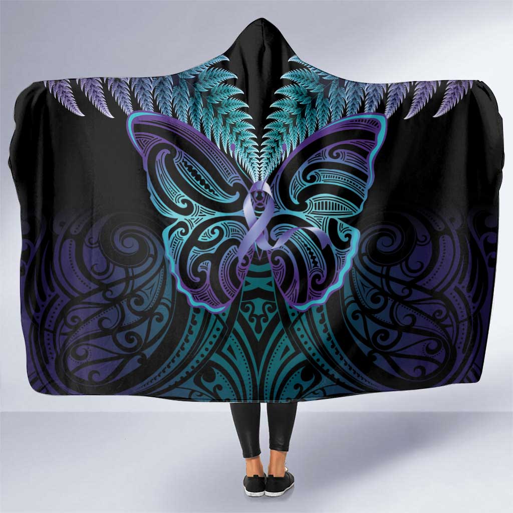 Suicide Prevention New Zealand Hooded Blanket Aotearoa Maori Butterfly Mix Silver Fern - Polynesian Pride